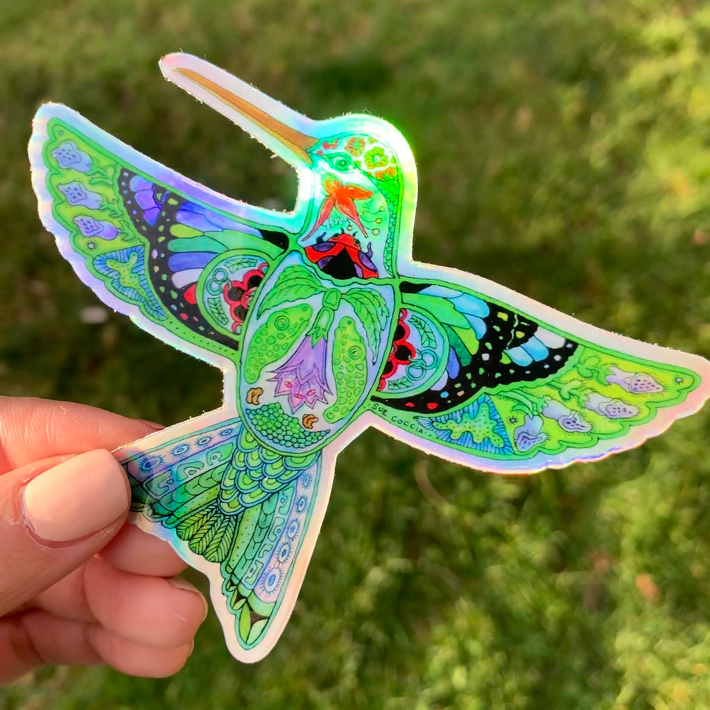Hummingbird Holographic Glitter Sticker - Chelzart