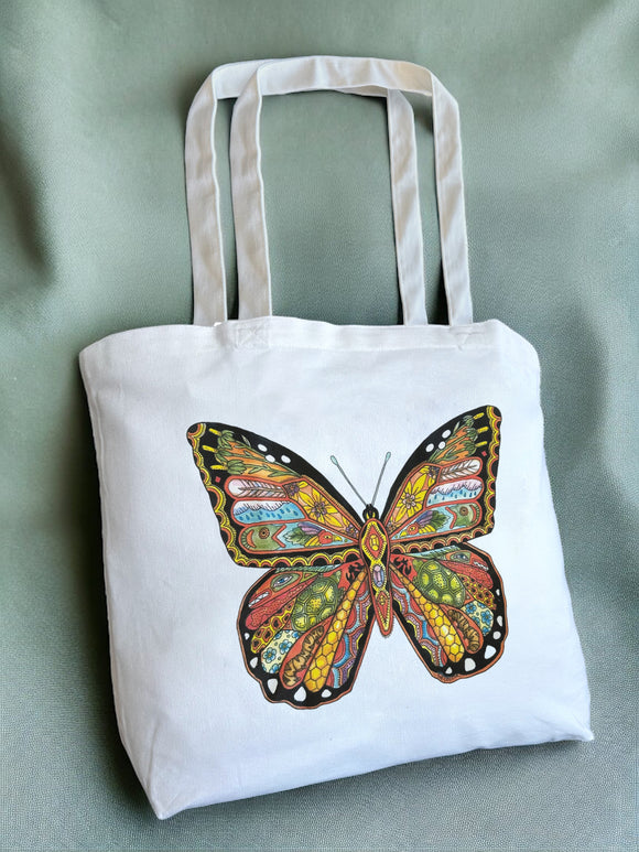 Butterfly-Themed Natural Fiber Handle Bag with Tourmaline - Creative Spirit  | NOVICA