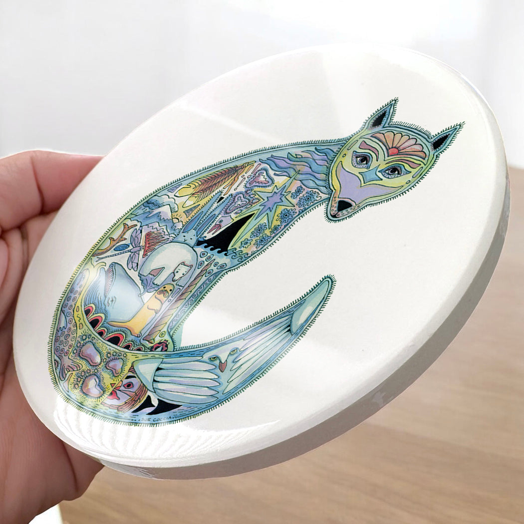 Arctic Fox Glazed Ceramic Coaster
