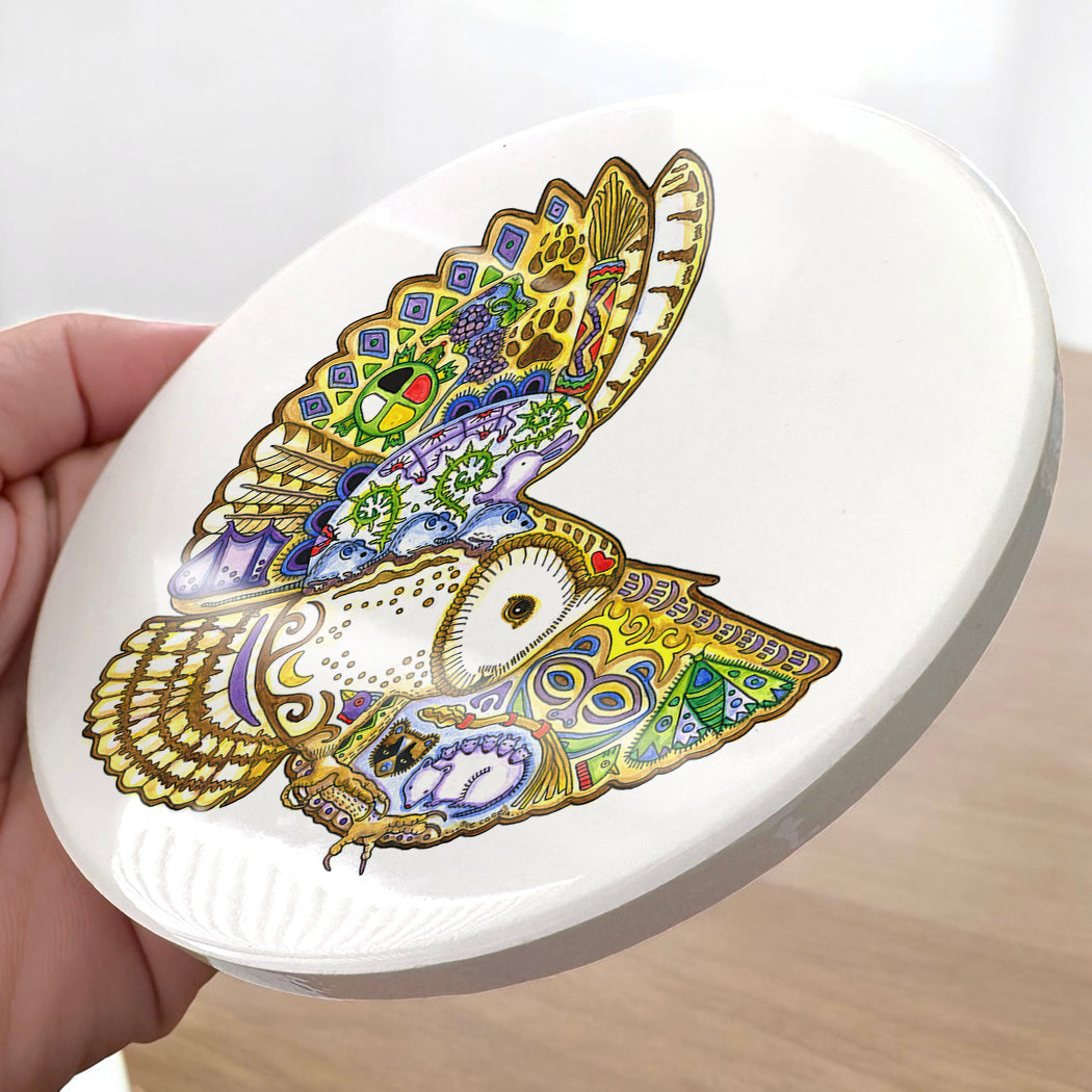 Barn Owl Glazed Ceramic Coaster