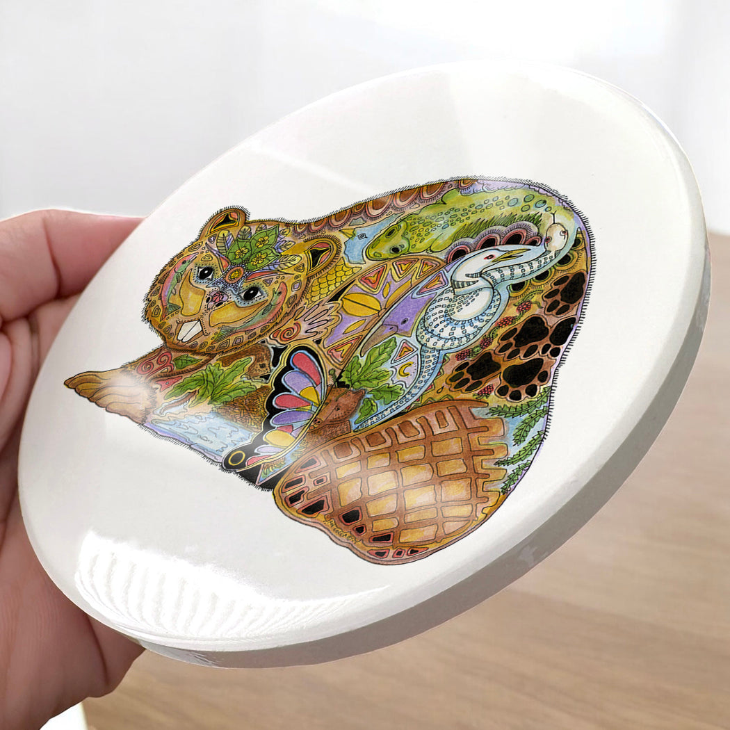 Beaver Glazed Ceramic Coaster