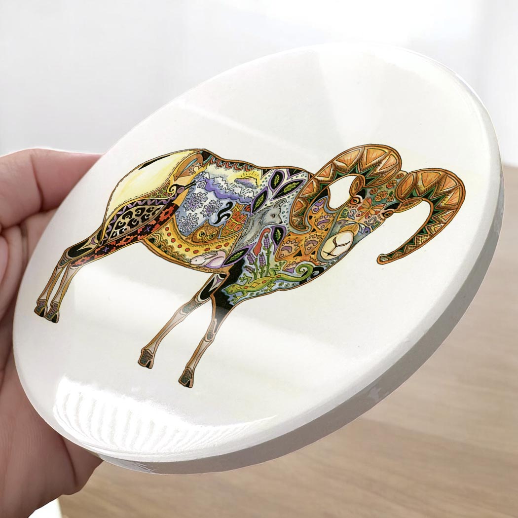 Big Horn Sheep Glazed Ceramic Coaster