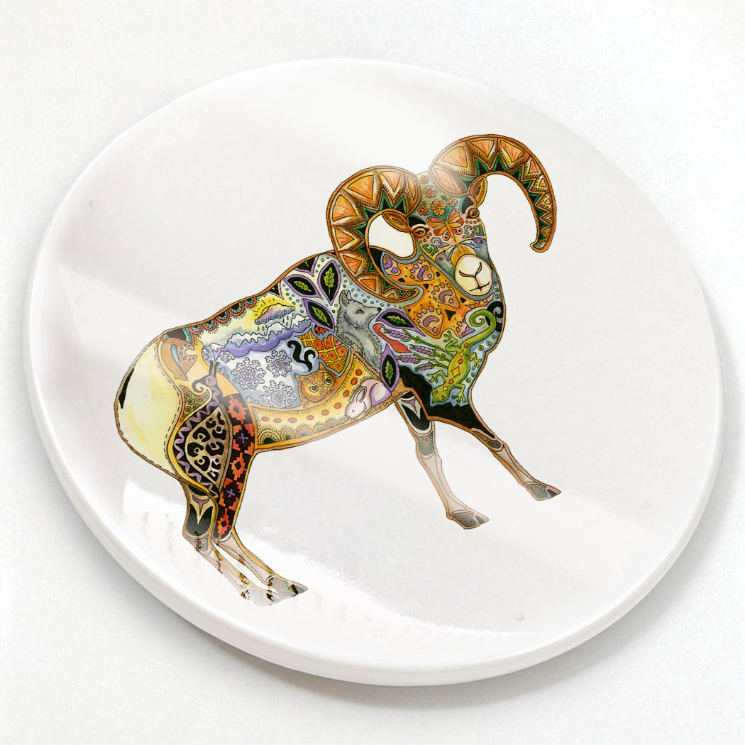 Big Horn Sheep Glazed Ceramic Coaster