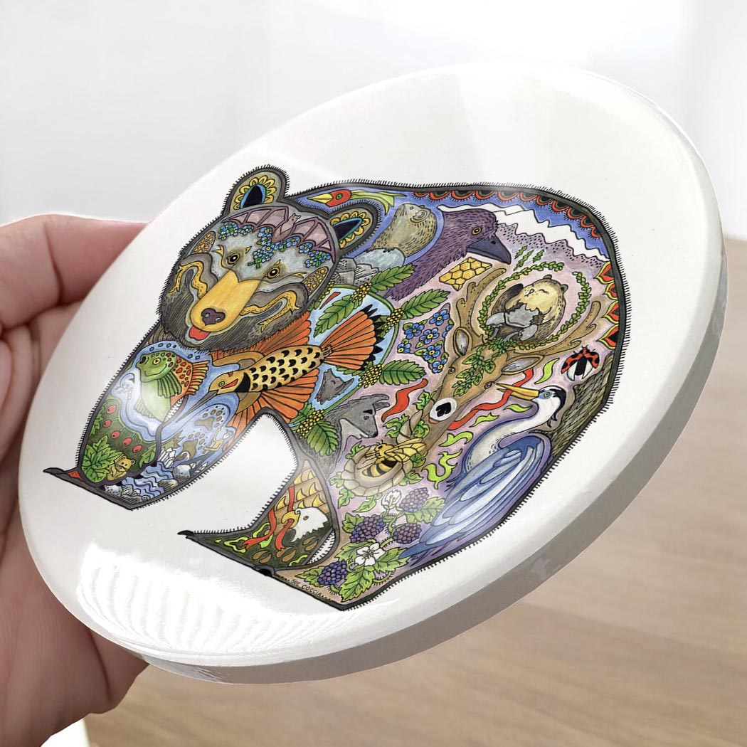 Black Bear 2 Glazed Ceramic Coaster