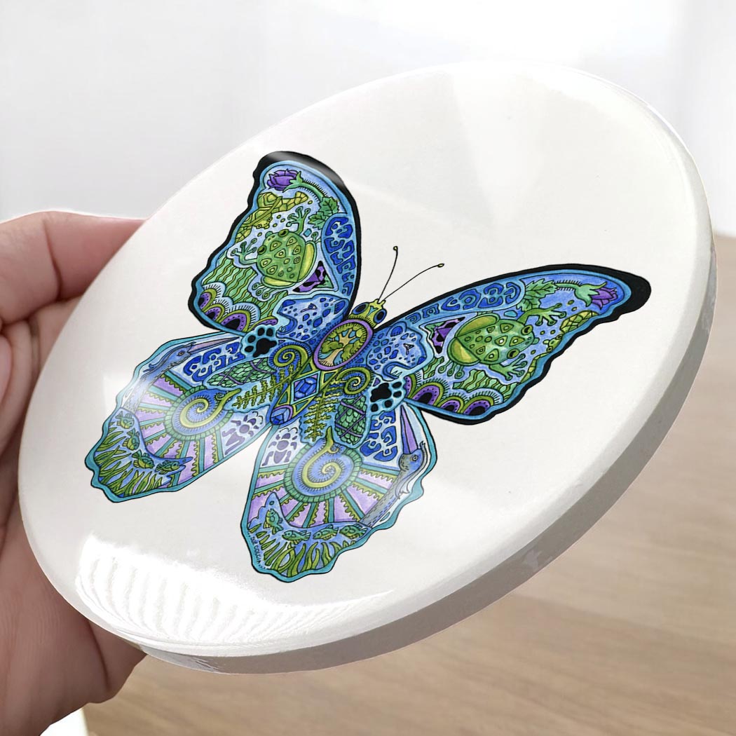 Blue Morpho Glazed Ceramic Coaster