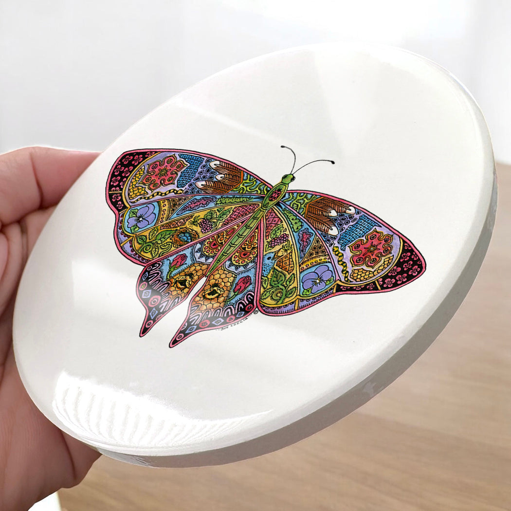 Butterfly Glazed Ceramic Coaster