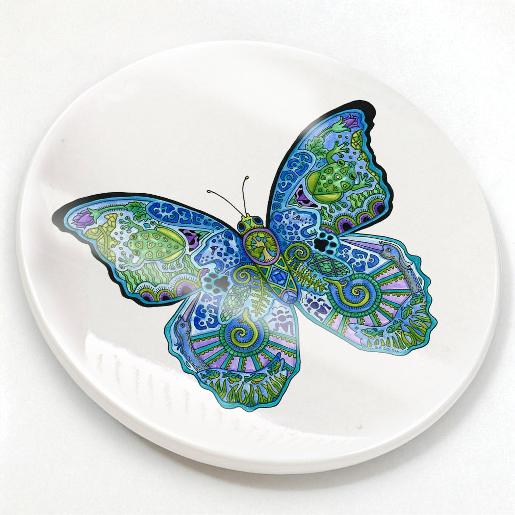 Blue Morpho Glazed Ceramic Coaster