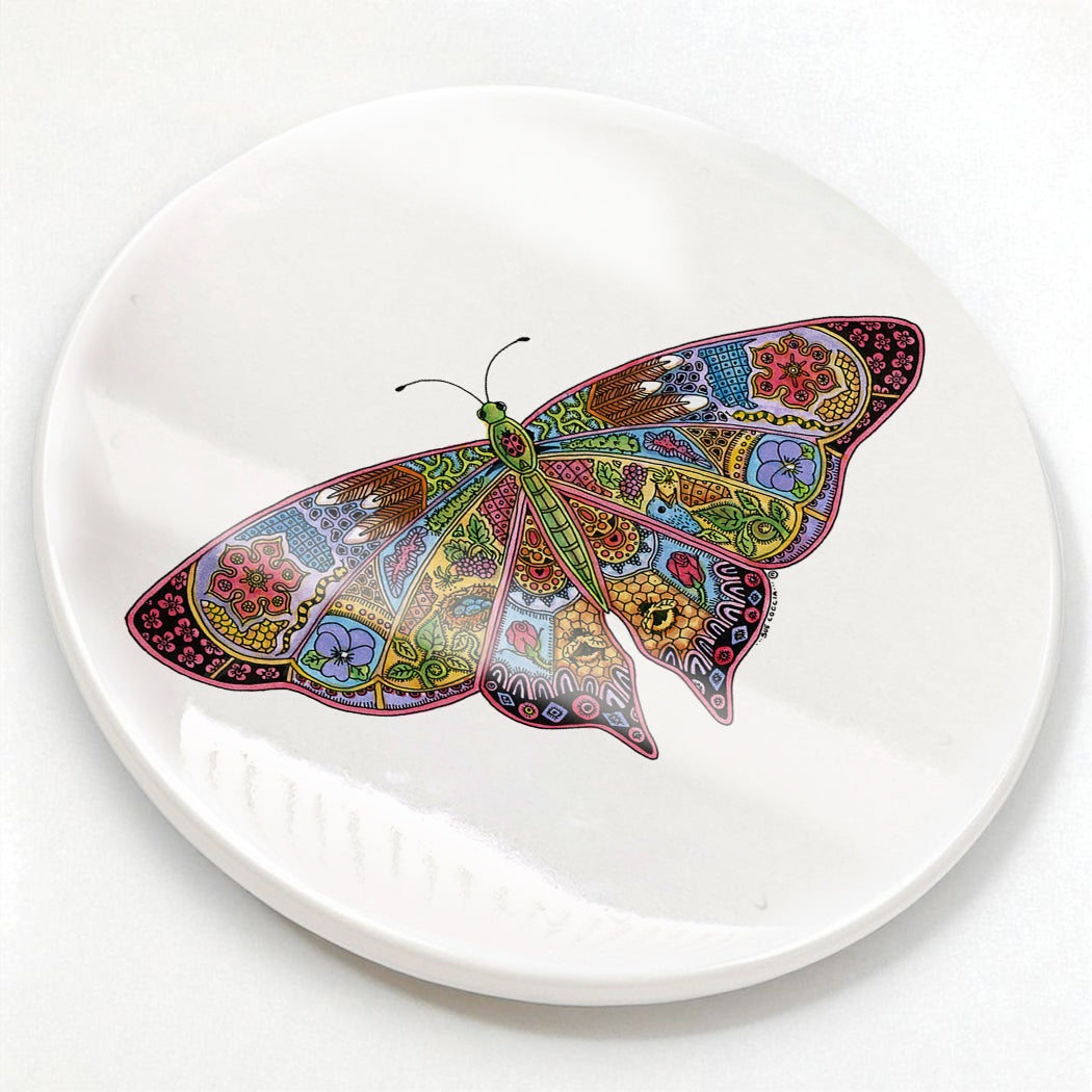 Butterfly Glazed Ceramic Coaster