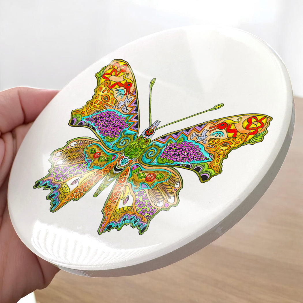 Comma Butterfly Glazed Ceramic Coaster