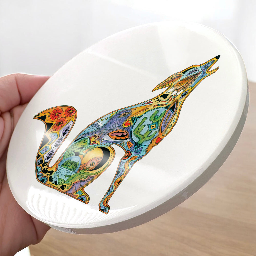 Coyote Glazed Ceramic Coaster