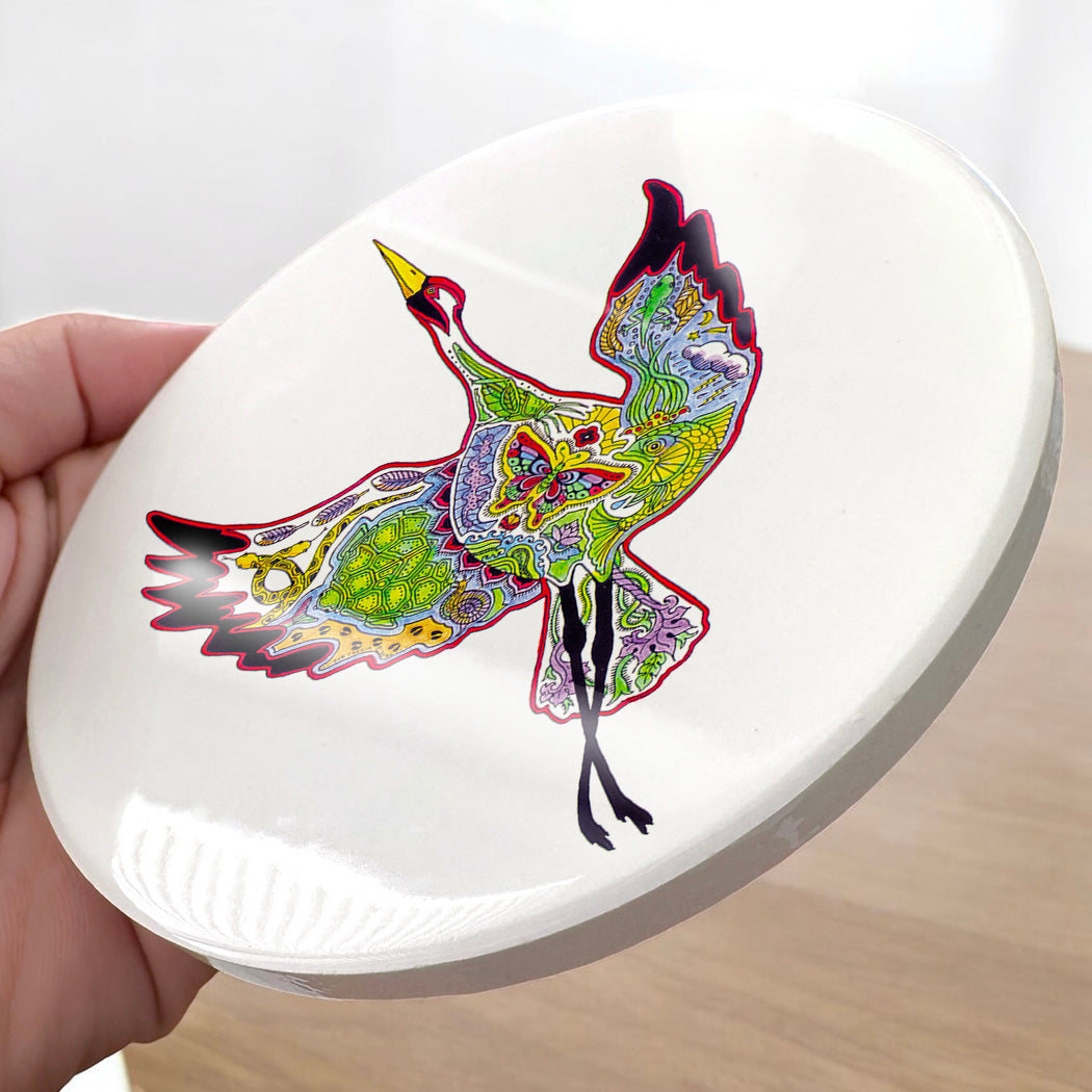 Crane  Glazed Ceramic Coaster