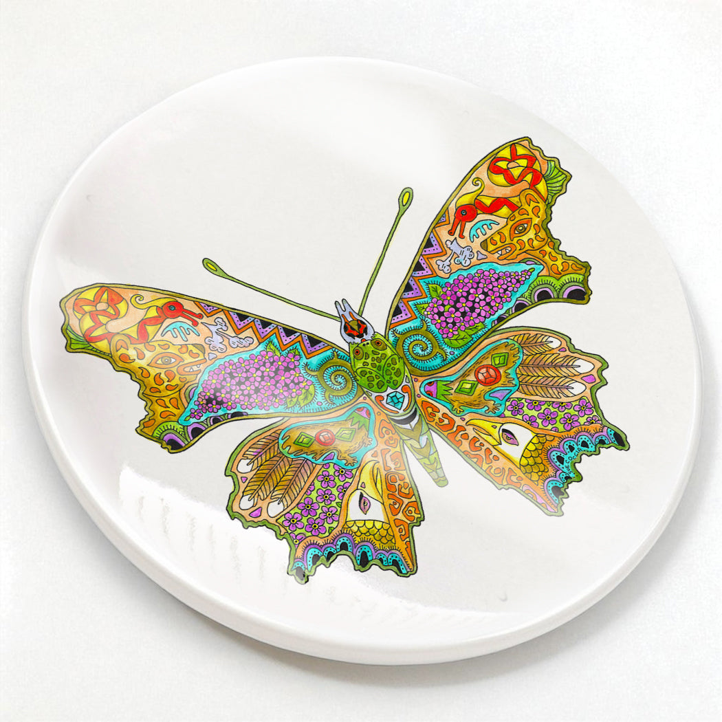 Comma Butterfly Glazed Ceramic Coaster