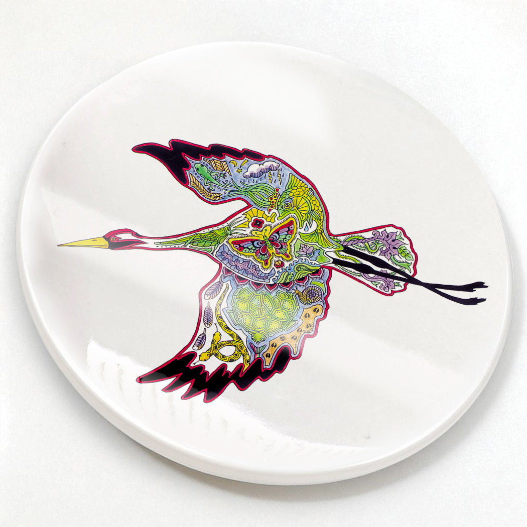 Crane  Glazed Ceramic Coaster