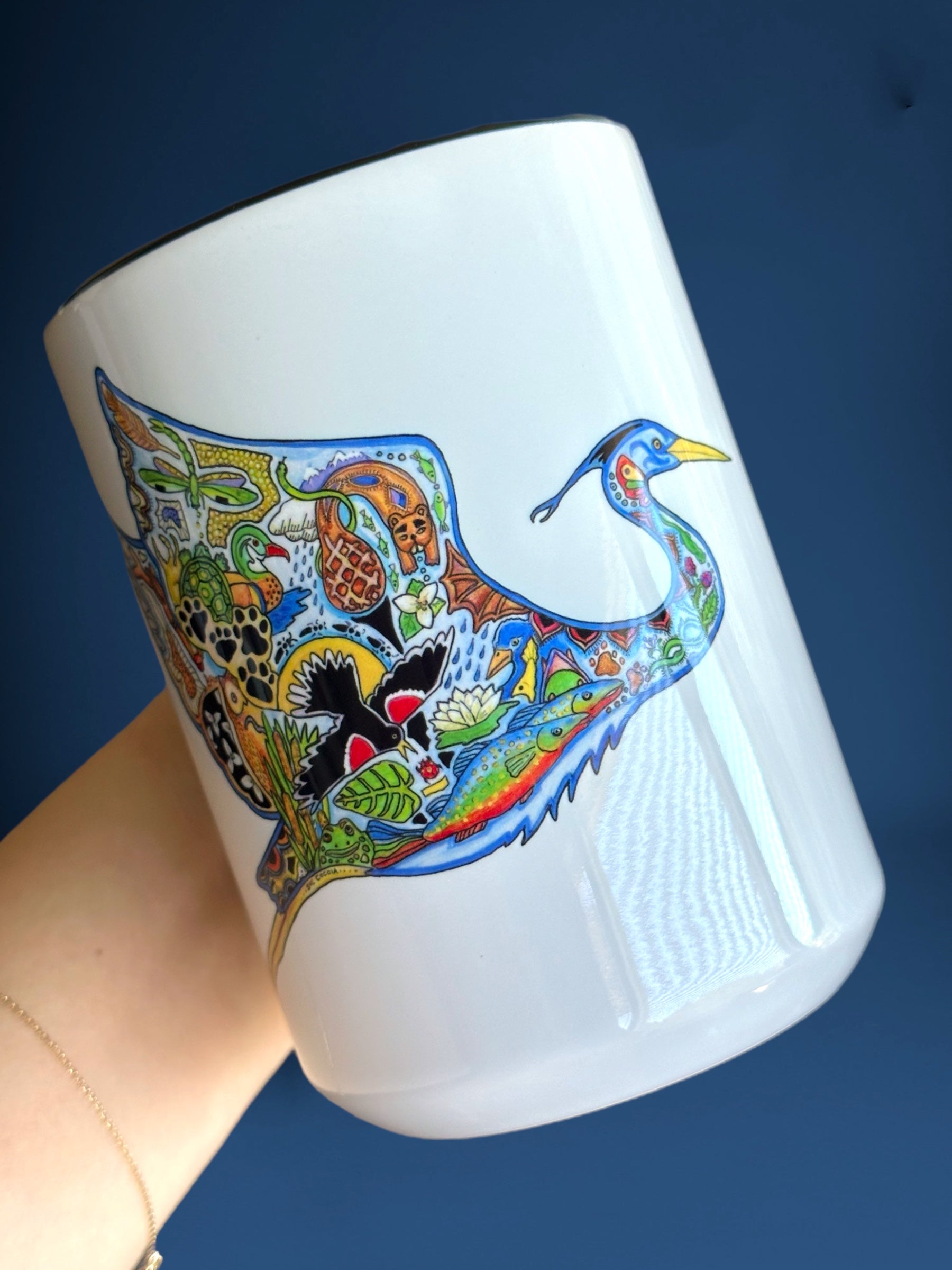 Flying Blue Heron 15 oz Mug