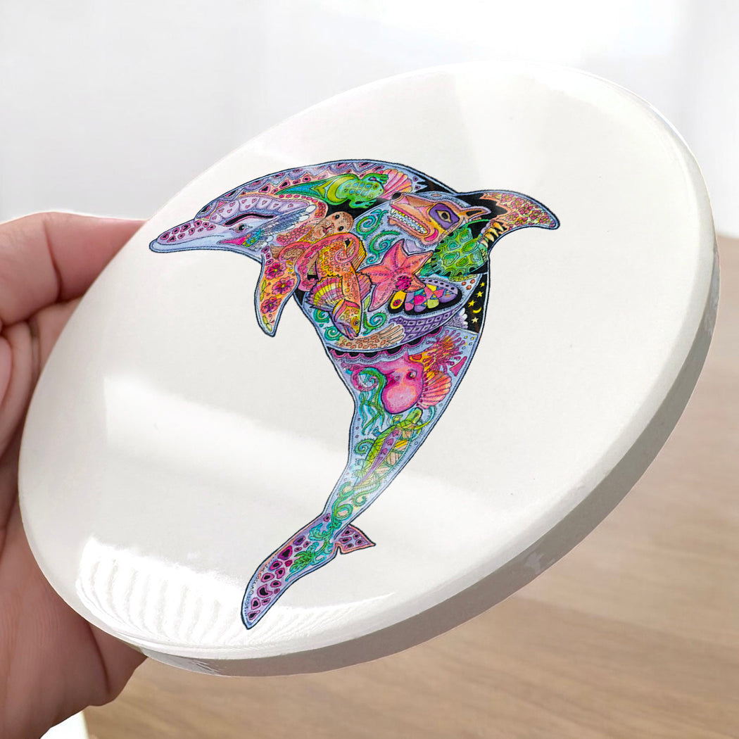 Dolphin Glazed Ceramic Coaster