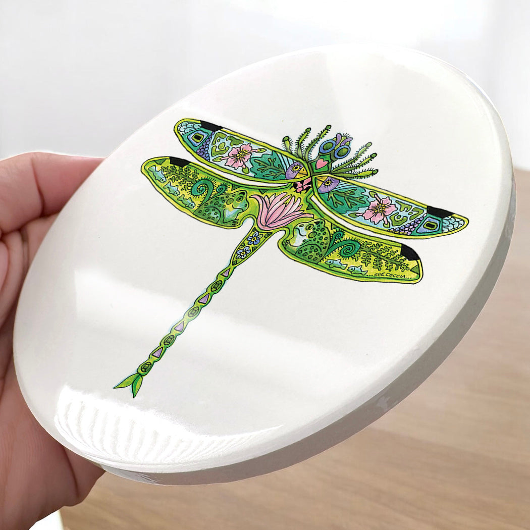 Dragonfly 2 Glazed Ceramic Coaster