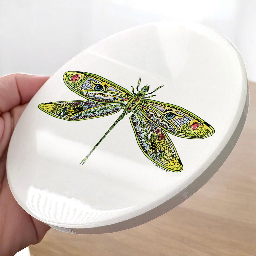 Dragonfly Glazed Ceramic Coaster