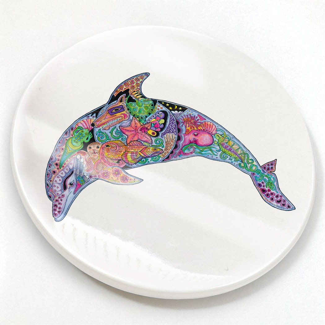 Dolphin Glazed Ceramic Coaster