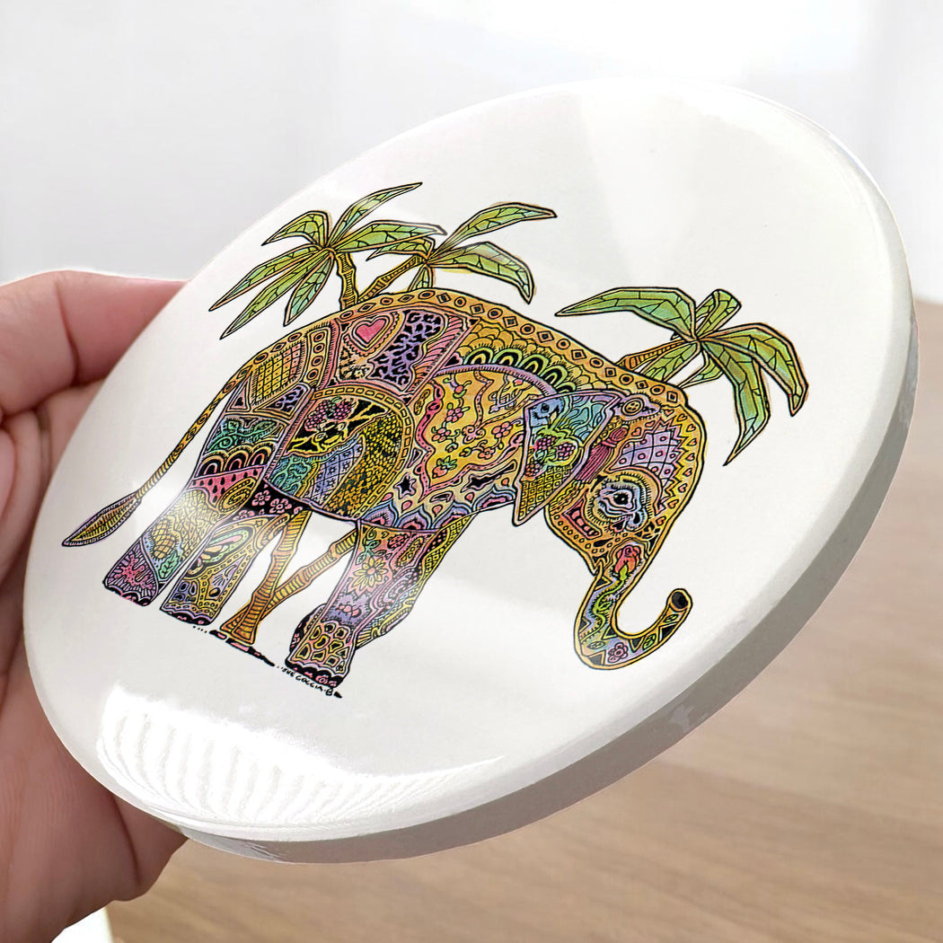 Elephant Glazed Ceramic Coaster