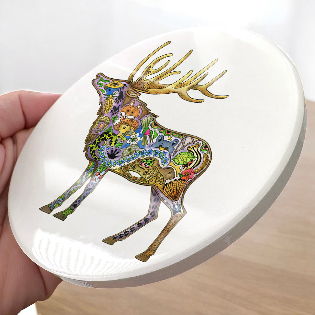 Elk 2 Glazed Ceramic Coaster