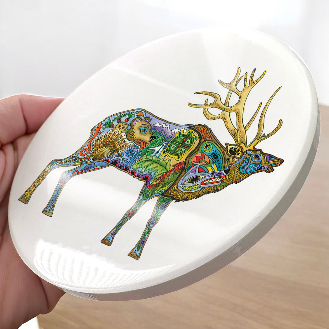 Elk Glazed Ceramic Coaster