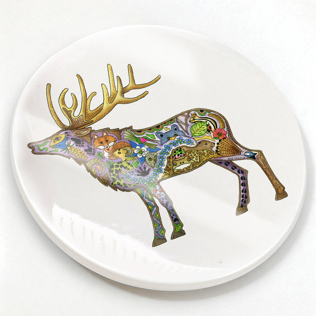 Elk 2 Glazed Ceramic Coaster