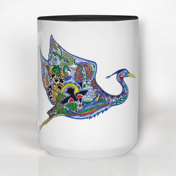 Flying Blue Heron 15 oz Mug