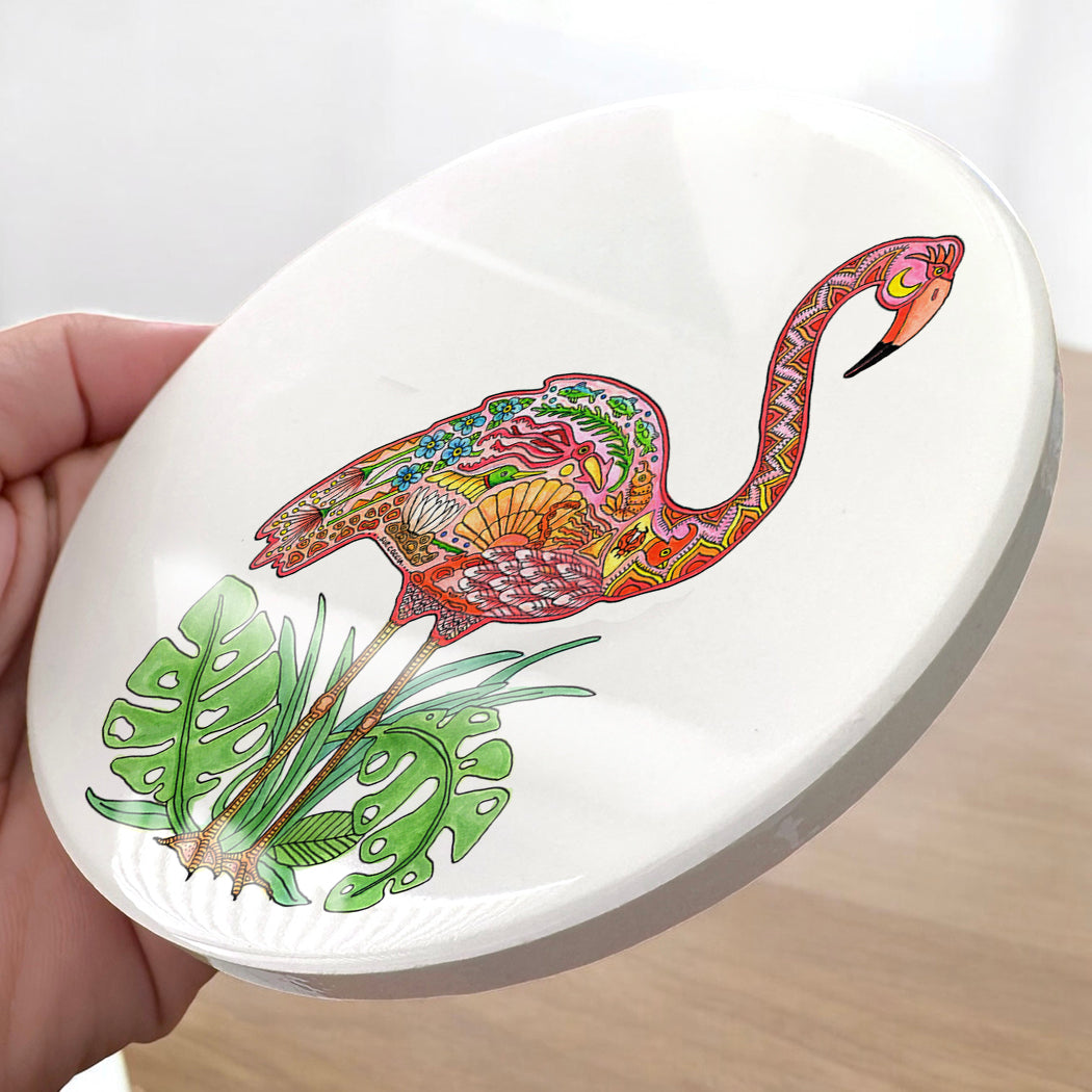 Flamingo Glazed Ceramic Coaster