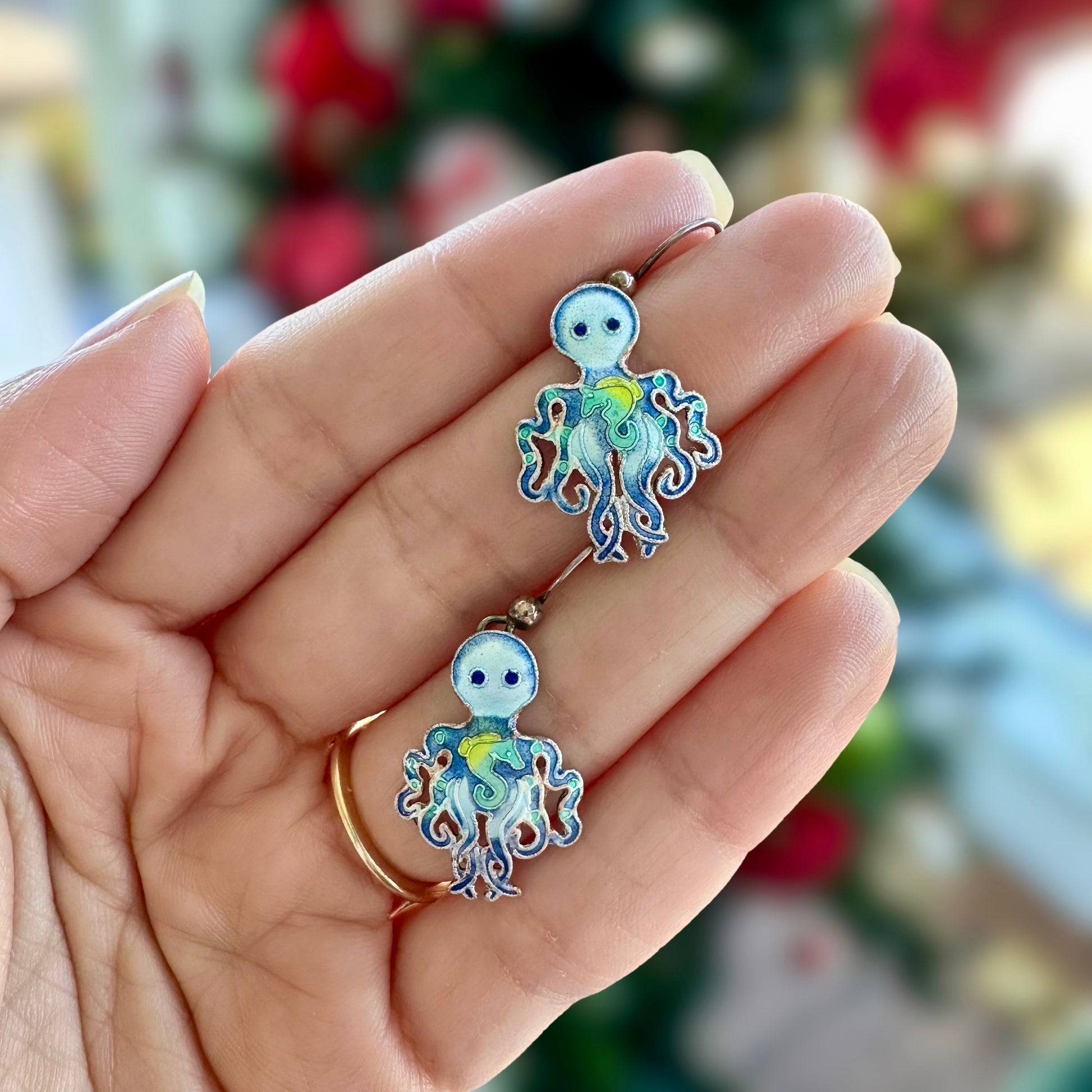 Blue Octopus Montage Earrings