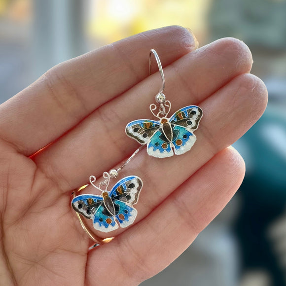 Butterfly Blue Stud Earrings Blue by Bill Skinner | Look Again