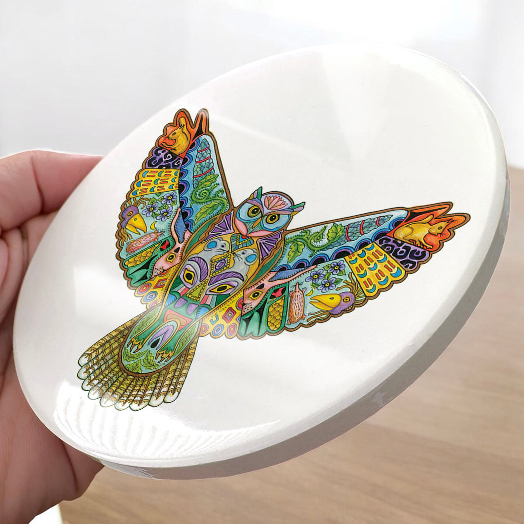 Great Horned Owl Glazed Ceramic Coaster