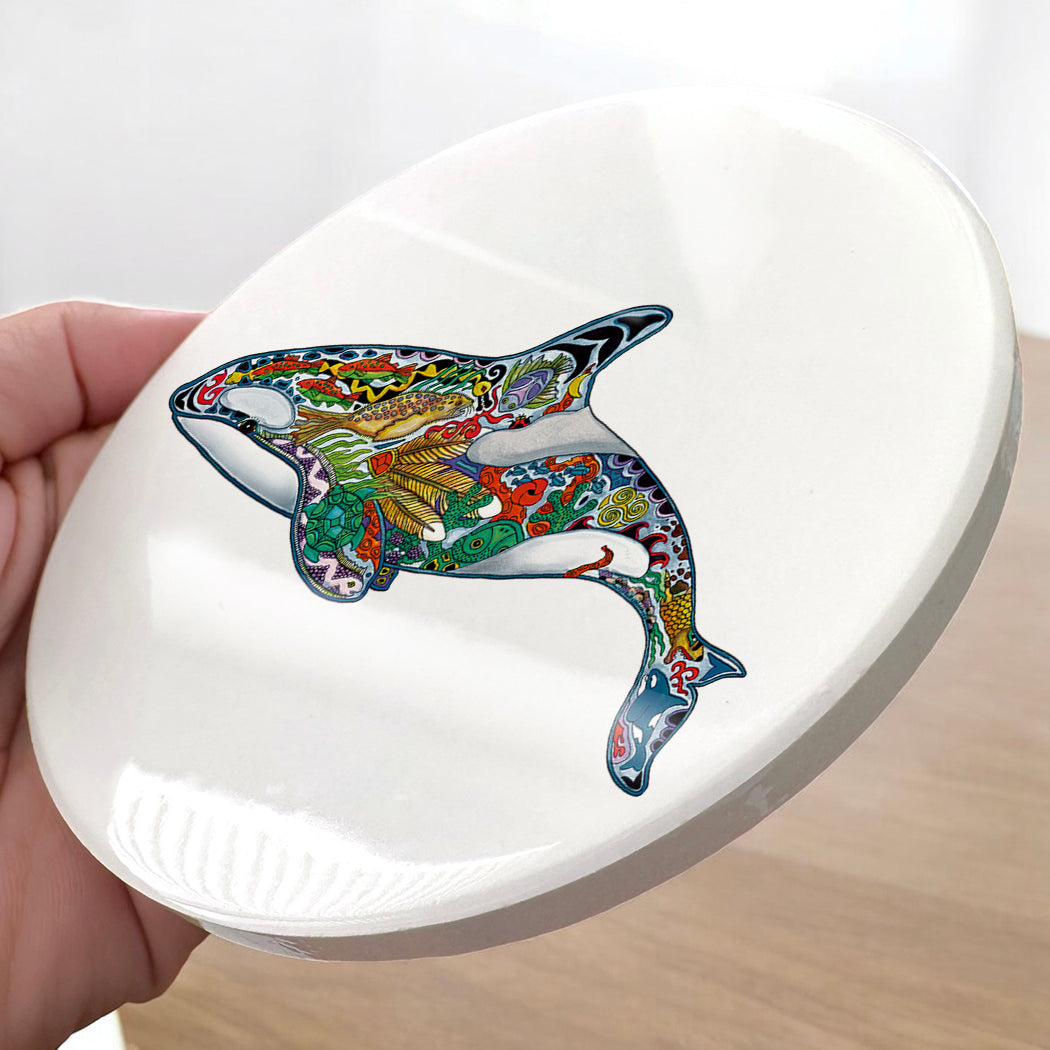 Granny Orca Glazed Ceramic Coaster