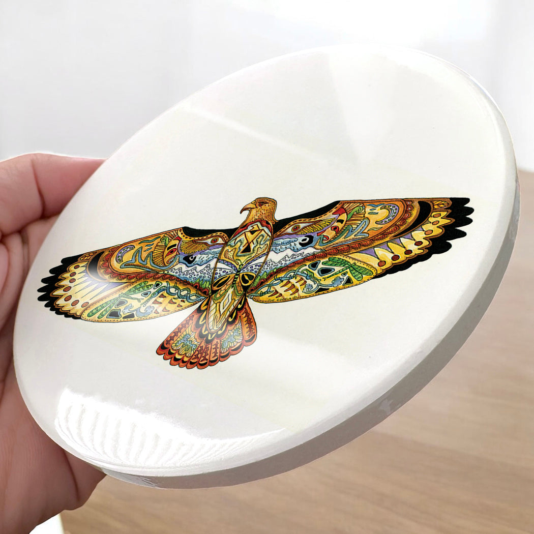 Hawk Glazed Ceramic Coaster