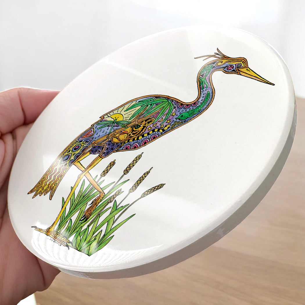 Heron Glazed Ceramic Coaster