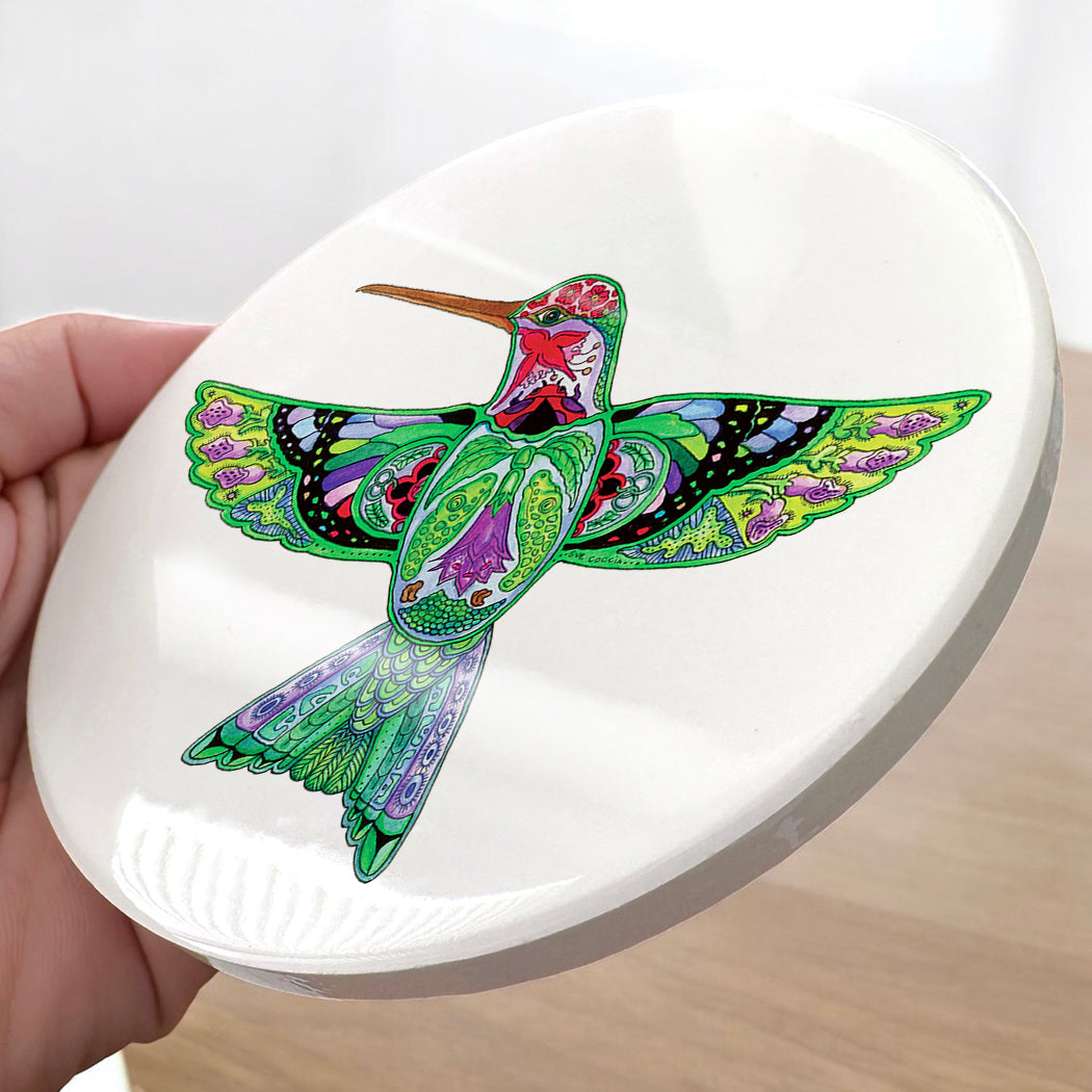 Hummingbird Glazed Ceramic Coaster