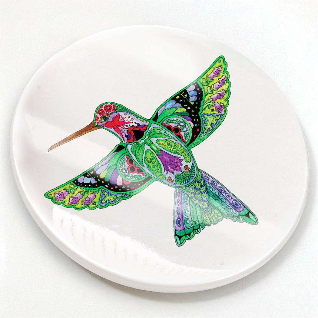 Hummingbird Glazed Ceramic Coaster
