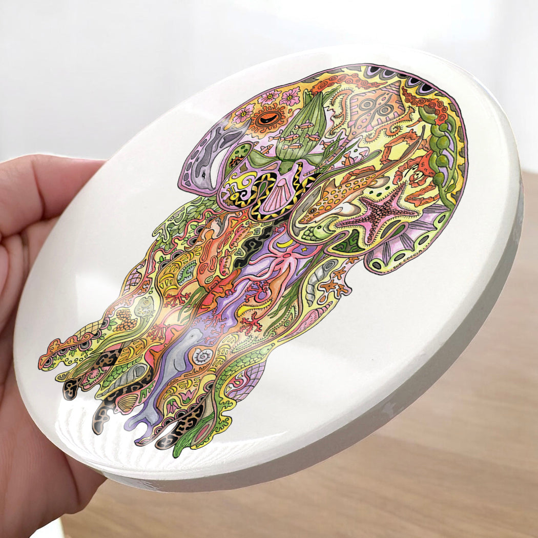 Jellyfish Glazed Ceramic Coaster