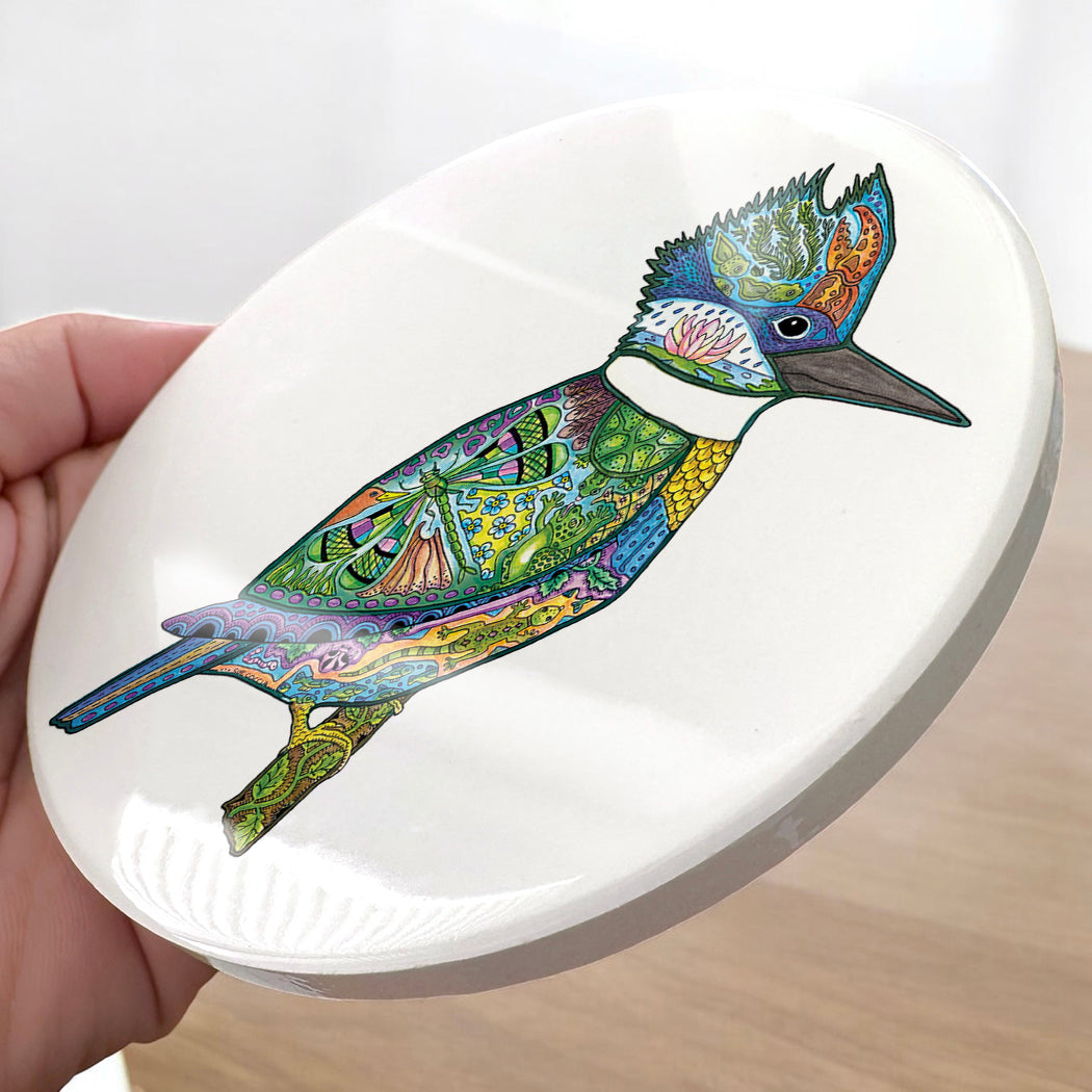 King Fisher Glazed Ceramic Coaster