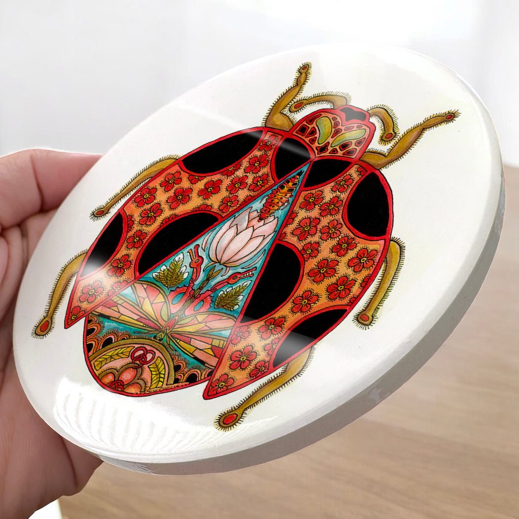 Ladybug Glazed Ceramic Coaster