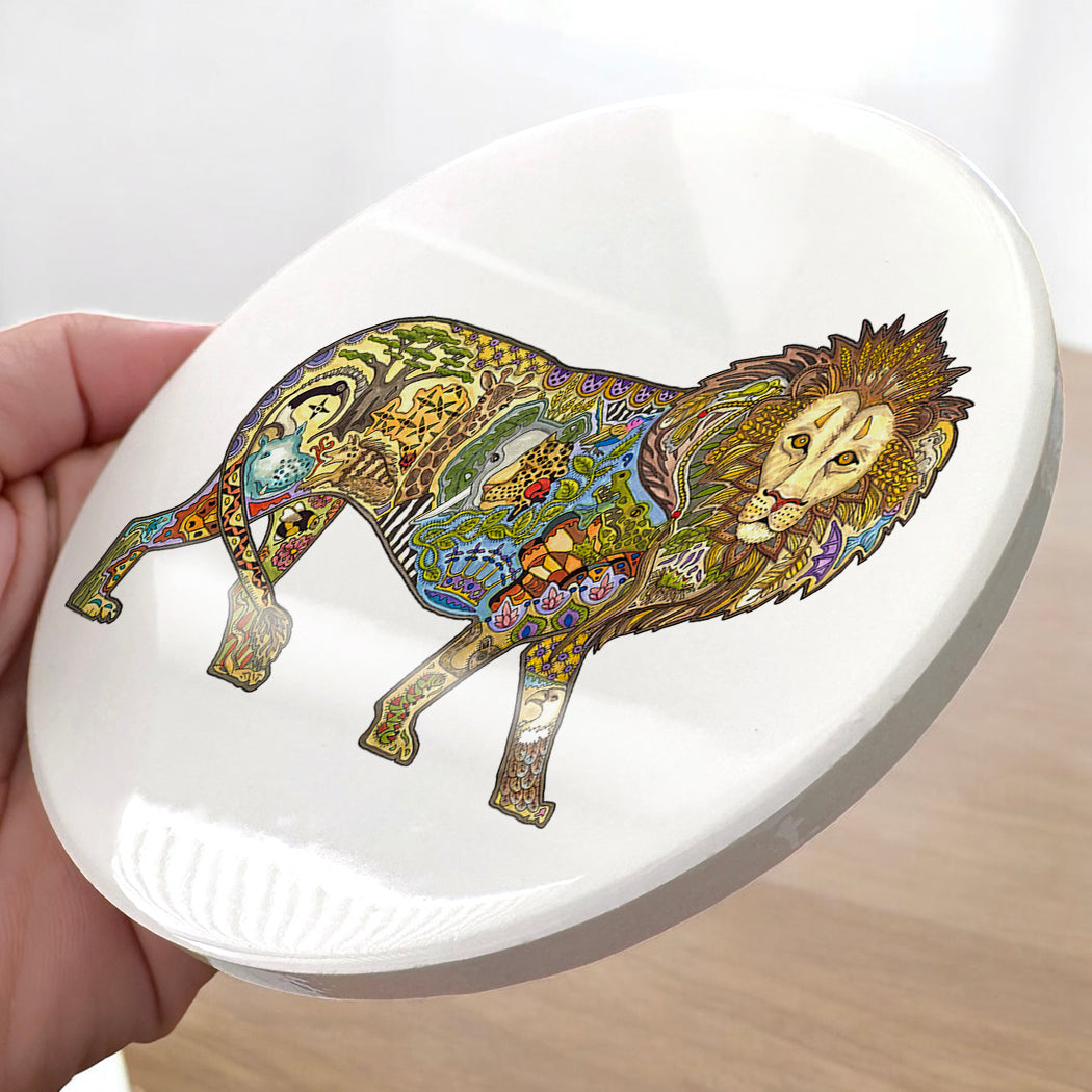 Lion Glazed Ceramic Coaster