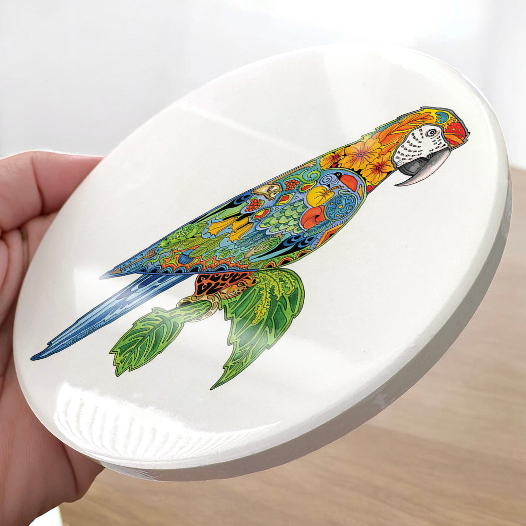 Macaw Glazed Ceramic Coaster