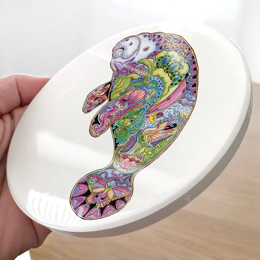 Manatee Glazed Ceramic Coaster