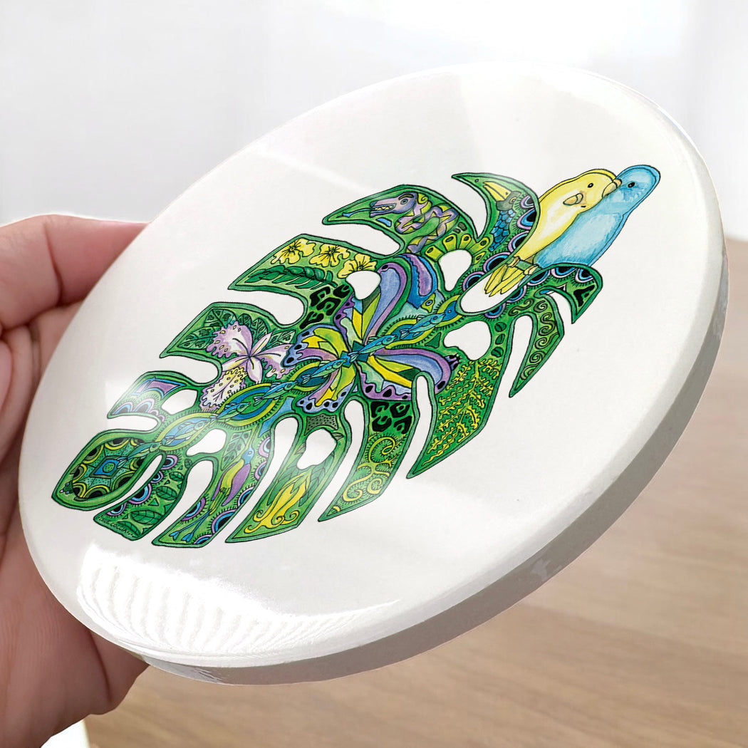 Monstera Glazed Ceramic Coaster