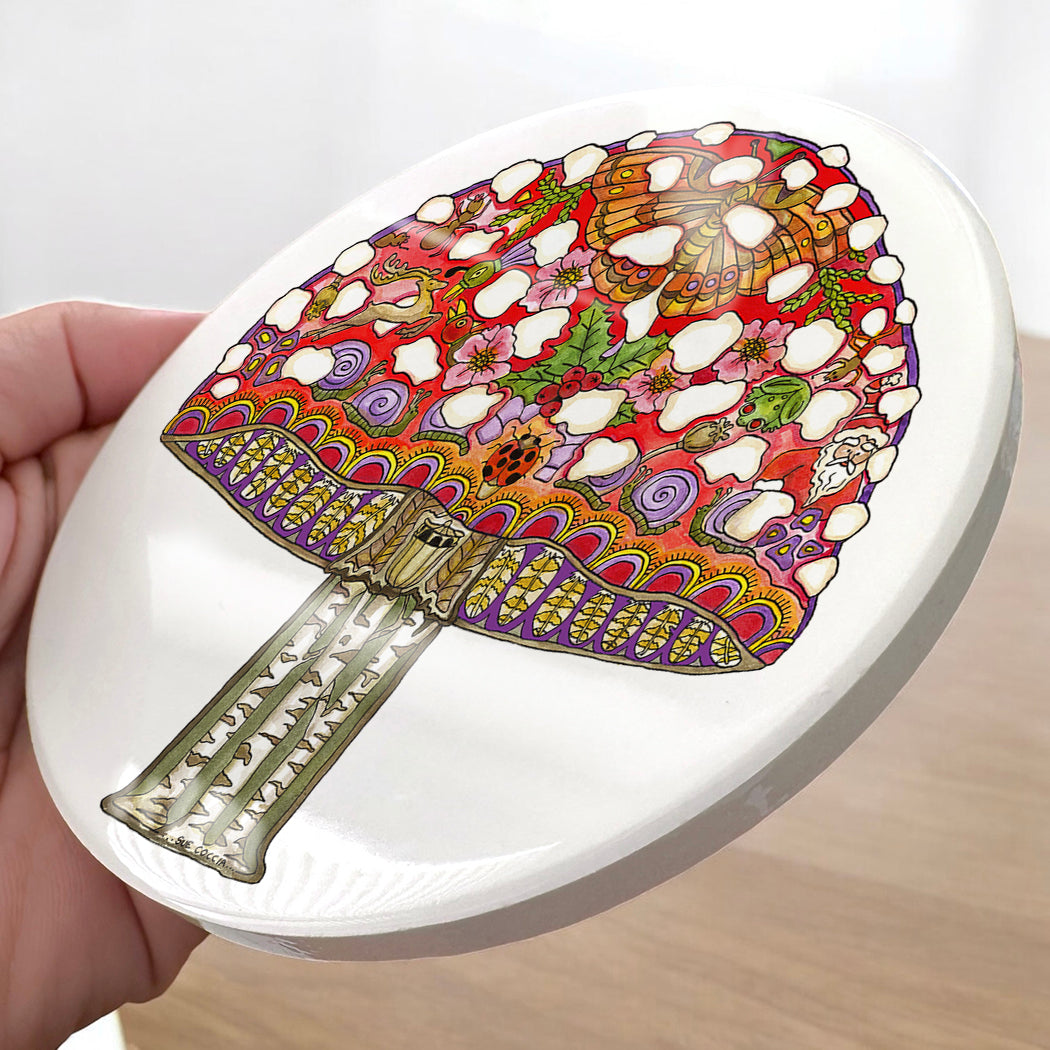 Mushroom Glazed Ceramic Coaster