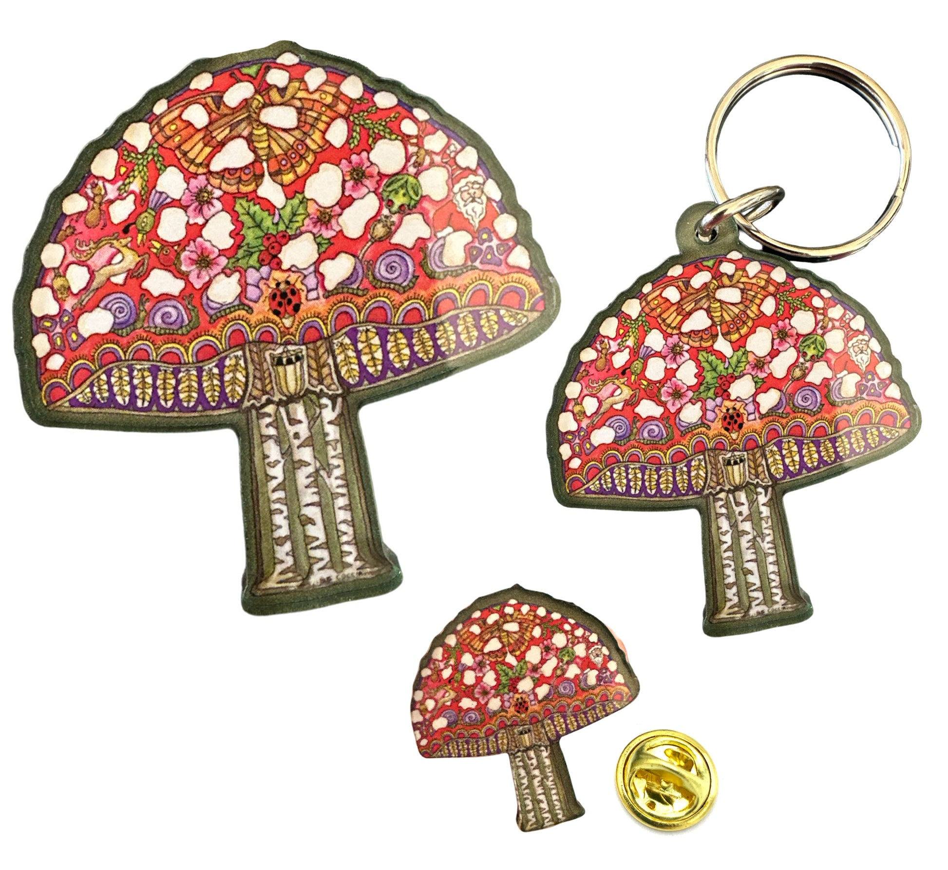 Mushroom Magnets, Keychains and Pins
