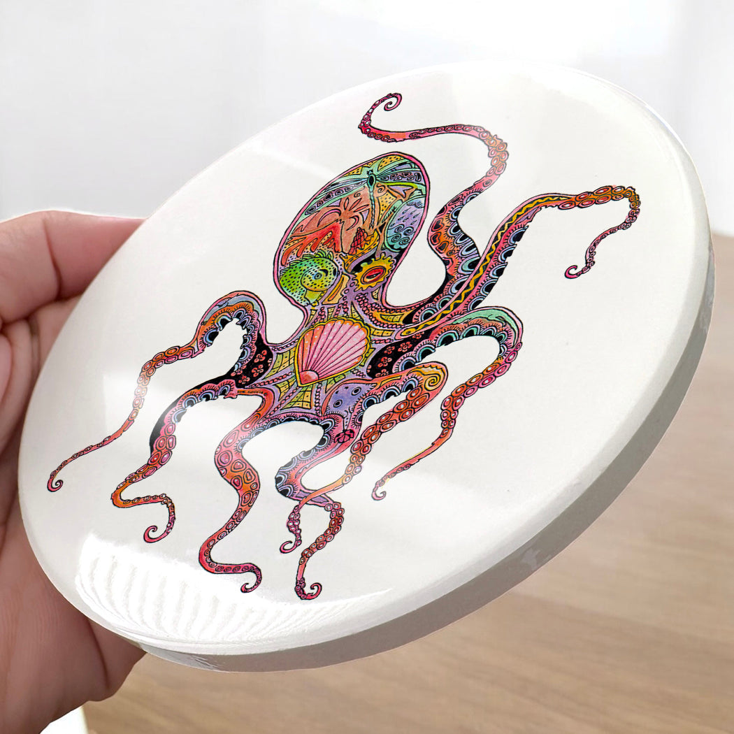 Octopus Glazed Ceramic Coaster