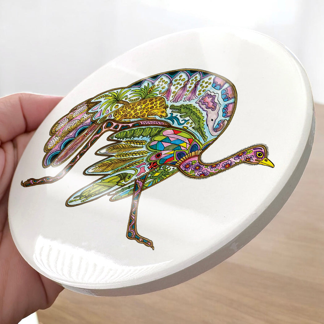 Ostrich Glazed Ceramic Coaster