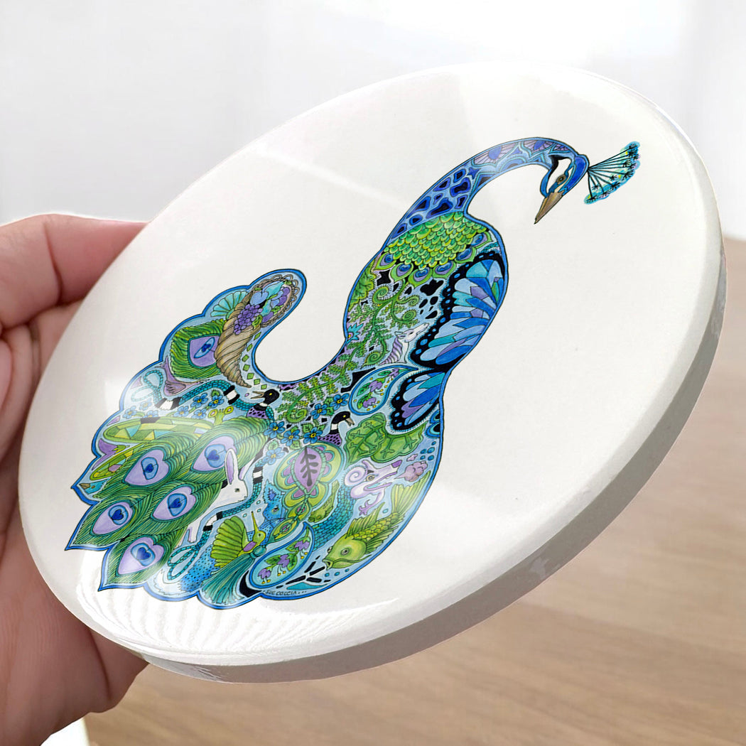 Peacock Glazed Ceramic Coaster