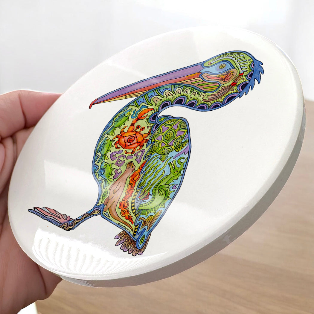 Pelican Glazed Ceramic Coaster