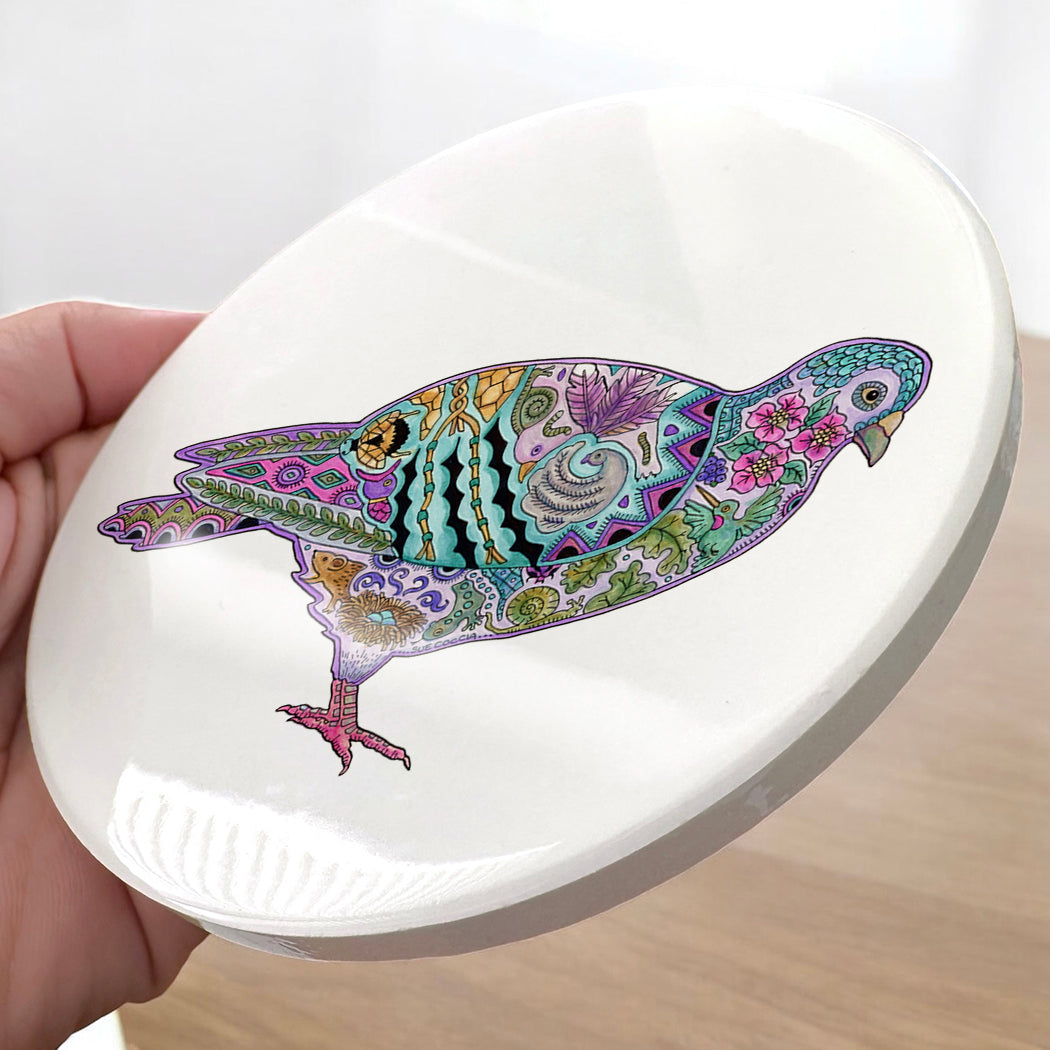 Pigeon Glazed Ceramic Coaster